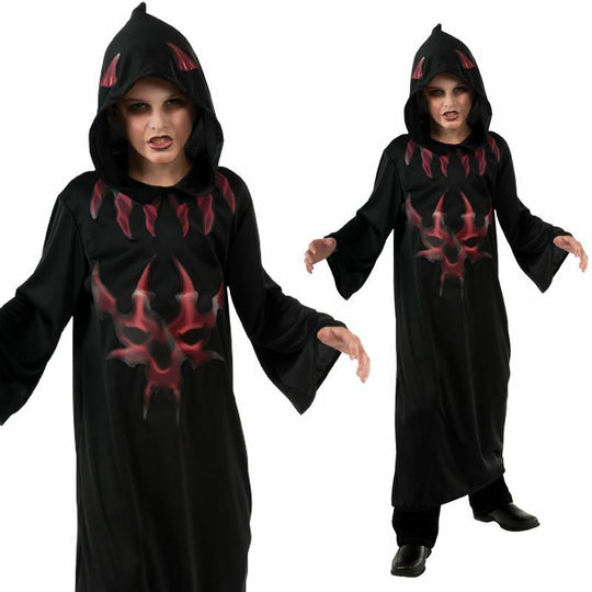 Boys Hooded Devil Robe Halloween Fancy Dress Costume Demon Cloak Kids Outfit