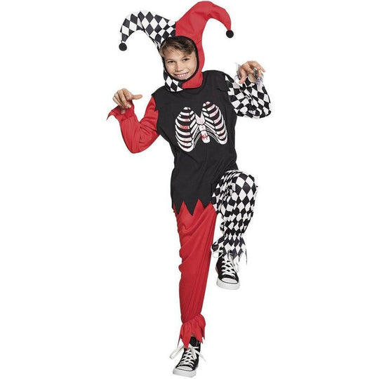 Boys Horror Harlequin Costume Child Halloween Jester Fancy Dress Outfit