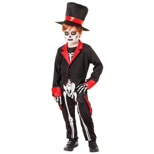 Boys Mr Bone Jangles Costume Skeleton Voodoo Halloween Fancy Dress Child Outfit