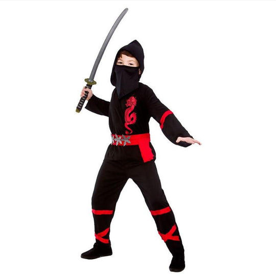 Boys Power Ninja Costume Martial Arts Japanese Samurai Warrior Fancy Dress