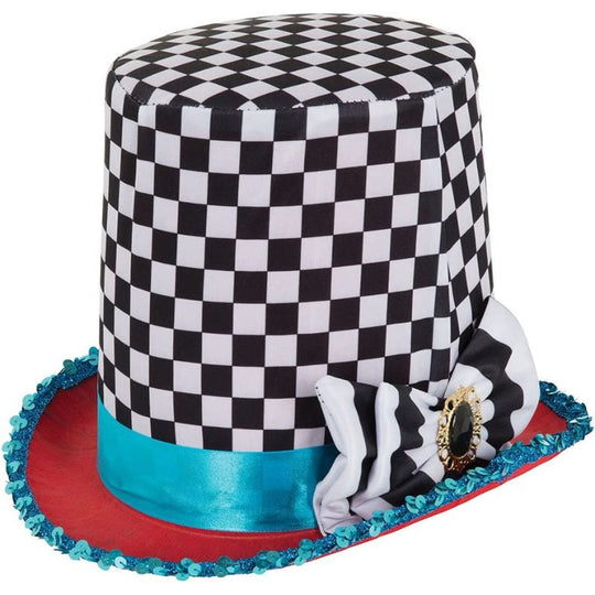 Bristol Novelty Stovepipe Mad Hatter Chequered Hat Fancy Dress Accessory