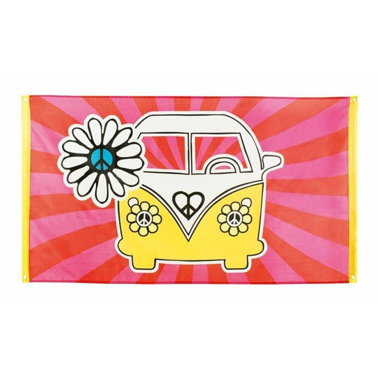 Campervan Flag 60s 70s Hippie Hippy Peace Flower Power Party Banner Decoration