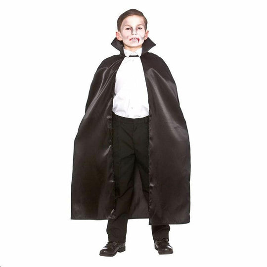 Child Deluxe Satin Cape With Collar Boy Girl Halloween Witch Vapire Fancy Dress