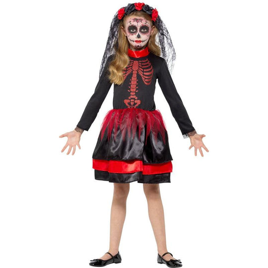 Child Girl's Day Of The Dead Senorita Fancy Dress Costume Halloween Outfit