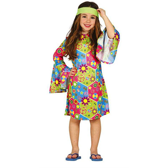 Child Girl's Hippy Hippie Dress Fancy Dress Costume Party Outfit