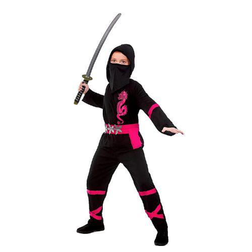 Child Girl's Power Ninja Fancy Dress Costume - Black/Pink