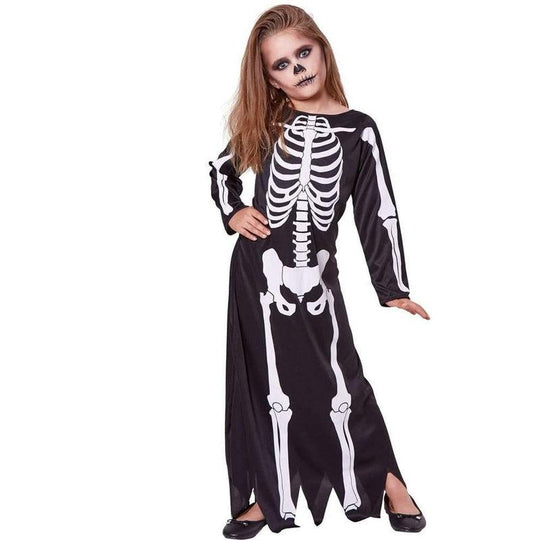 Child Girls Skeleton Dress Fancy Dress Costume Halloween Party Outfit