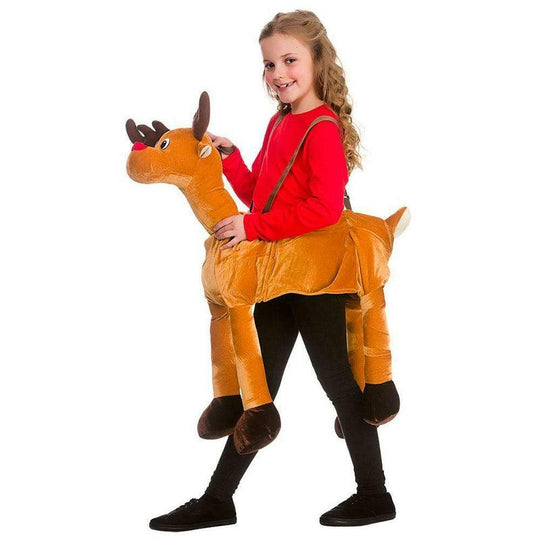 Child Ride On Reindeer Costume Boys Girls Animal Fancy Dress Outfit