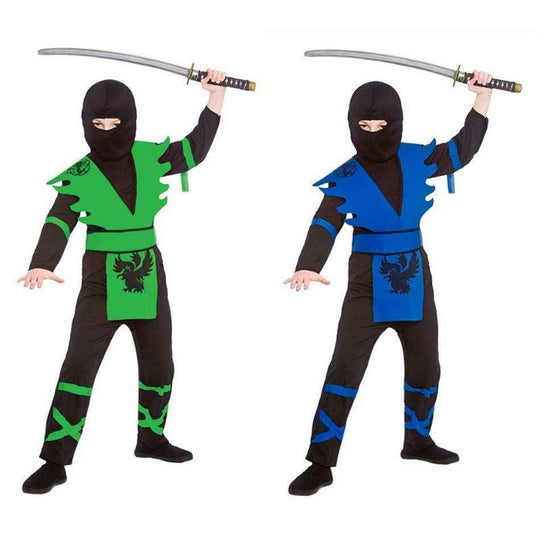 Child's Ninja Assassin Fancy Dress Costume Unisex Outfit - Blue/Green