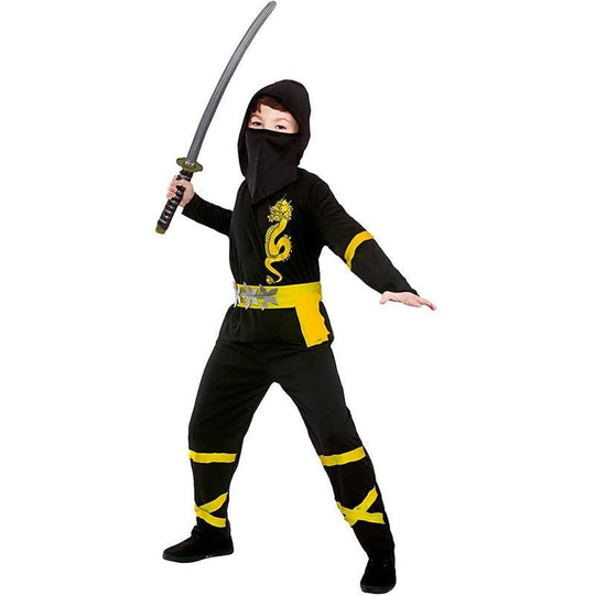 Child's Power Ninja Fancy Dress Costume Unisex Outfit - Yellow/Black
