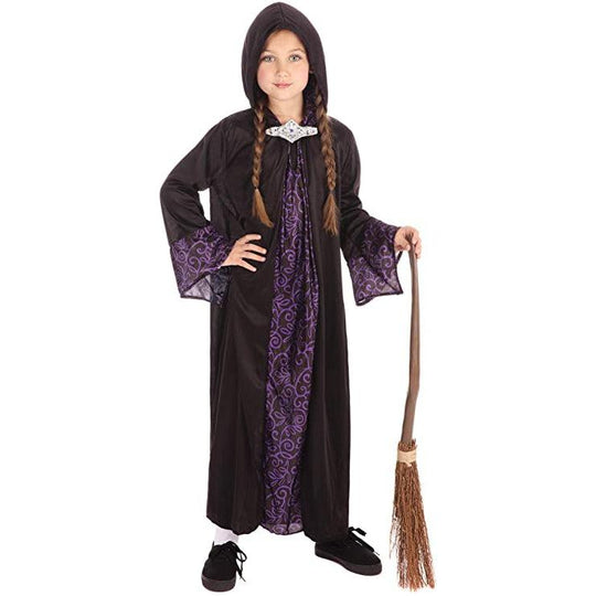 Child's Wizard Robe Fancy Dress Costume Unisex Outfit - Black/Purple