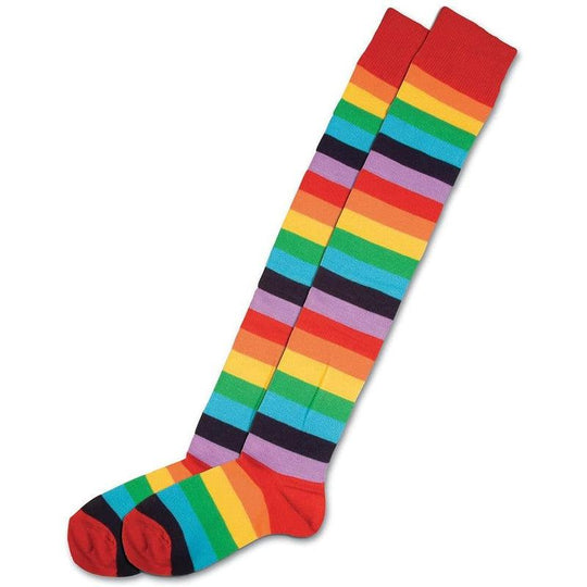 Clown Socks Rainbow Stripe Multi-Coloured Circus Fancy Dress Costume Accessory