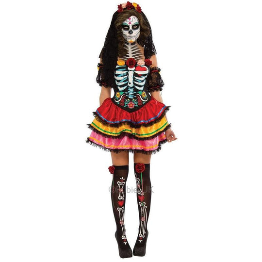 Day Of The Dead Senorita Costume Mexican Zombie Ladies Halloween Fancy Dress