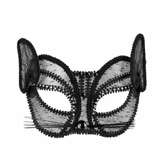 Deluxe Black Lace Cat Mask & Ears Masquerade Ball Eye Mask Fancy Dress