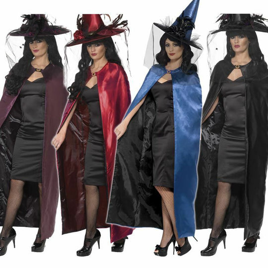 Deluxe Reversible Witch Cape Halloween Fancy Dress Wizard Cloak Costume