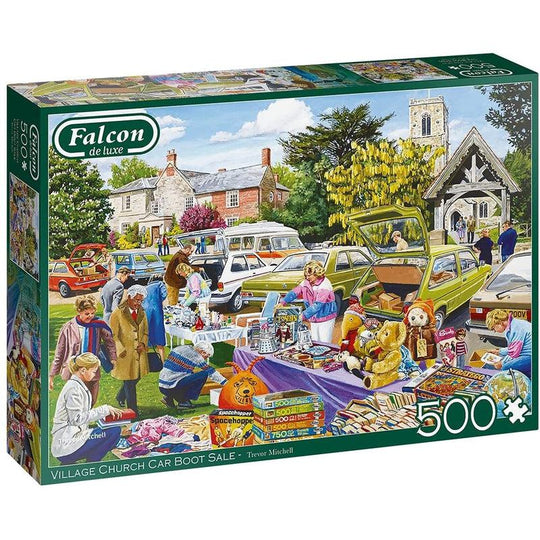 Falcon De Luxe 500 Piece Jigsaw - Village Church Car Boot Sale