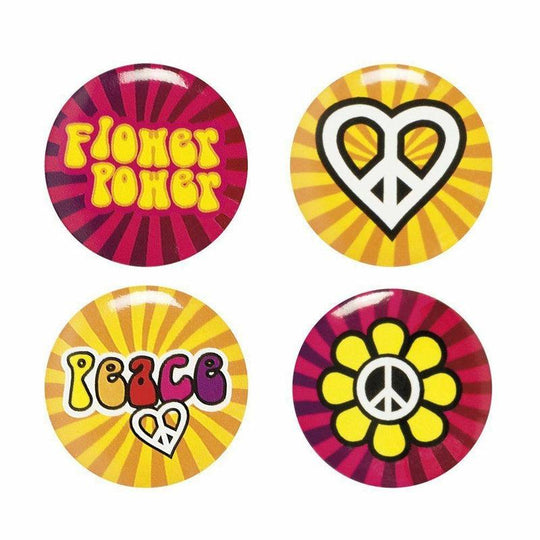 Flower Power Hippie Peace Button Badges