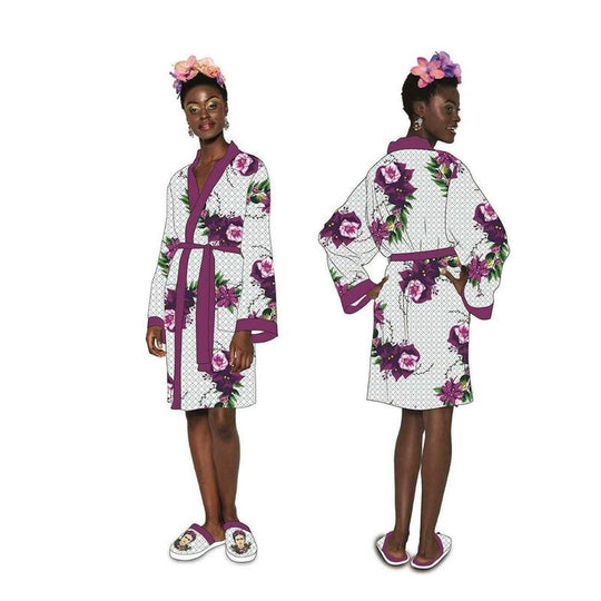 Frida Kahlo Violet Bouquet Satin Style Ladies Robe