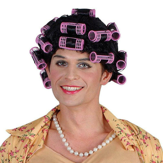 Funny Granny Wig With Rollers Old Lady Fancy Dress Accessory