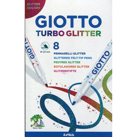 Giotto Turbo Glitter Felt Tip Pens 8 Pack Assorted Colours