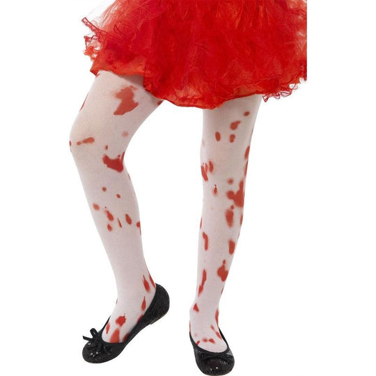 Girls Blood Stain Tights Bloody Zombie Halloween Fancy Dress Costume Age 6-12