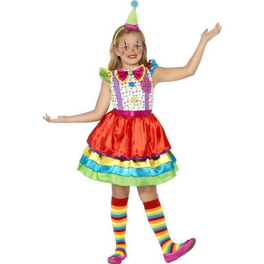 Girls Deluxe Clown Costume Circus Fancy Dress Child Kids Outfit 4-12