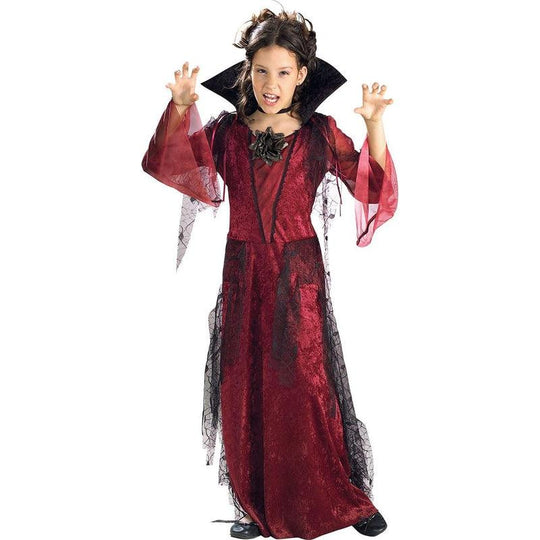 Girls Deluxe Vampiress Costume Gothic Vampire Halloween Fancy Dress Child Outfit