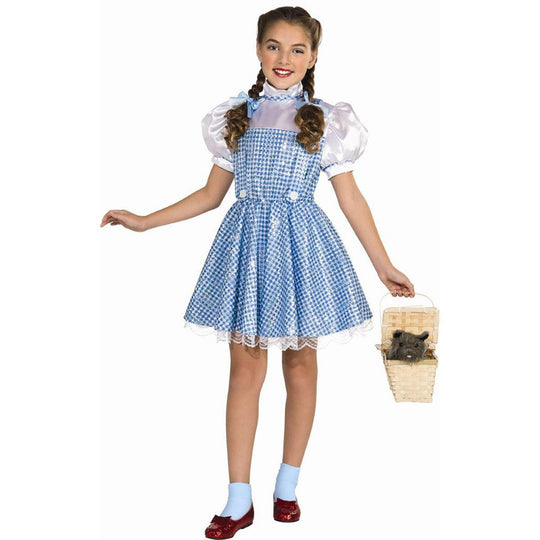 Girls Dorothy Fancy Dress Costume Wizard Of Oz Sequin Halloween Child Outfit