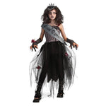 Girls Gothic Prom Queen Zombie Halloween Fancy Dress Childs Kids Costume Outfit