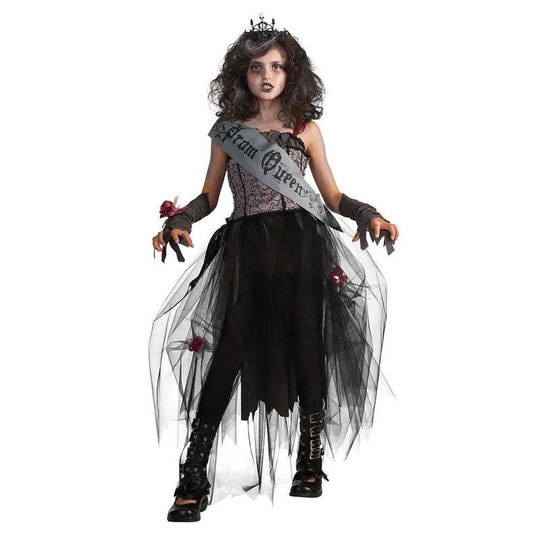 Girls Gothic Prom Queen Zombie Halloween Fancy Dress Childs Kids Costume Outfit
