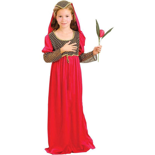 Girls Juliet Fancy Dress Costume Child's Medieval Tudor Princess Outfit - Red
