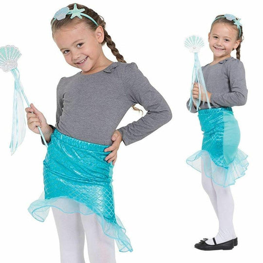 Girls Mermaid Tutu Wand & Headband Set Fancy Dress Costume