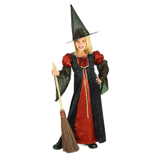 Girls Orange & Black Glitter Witch Costume Halloween Fancy Dress Child Outfit