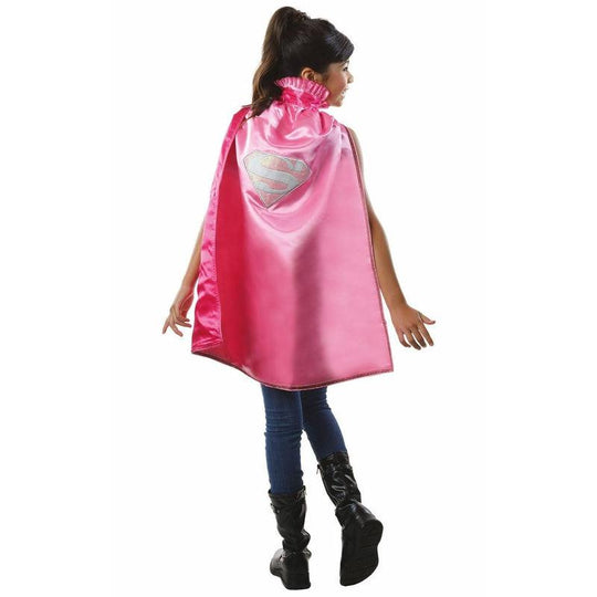Girls Pink Supergirl Cape Super Hero Fancy Dress Costume