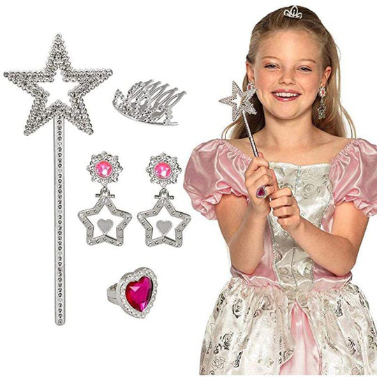 Girl's Princess Accessory Set - Hair Comb, 2 Earrings, Ring & Wand