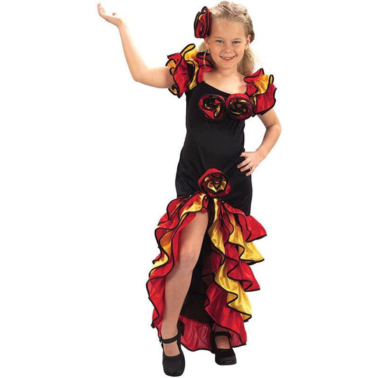 Girls Rumba Spanish Flamenco Dancer Spanish Salsa Fancy Dress Costume Outfit