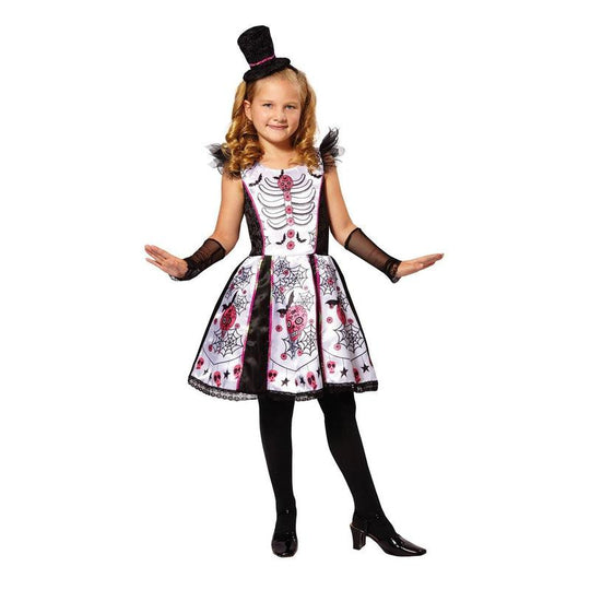 Girls Skeleton Beauty Day Of The Dead Mexican Halloween Fancy Dress Costume