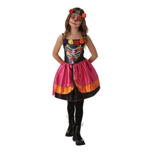 Girls Sugarskull Day Of The Dead Costume Mexican Halloween Fancy Dress Outfit