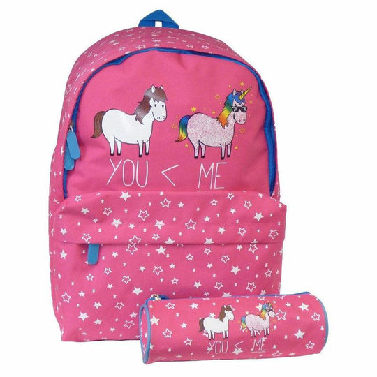 Girl's Unicorn Pink Backpack School Bag With Pencil Case