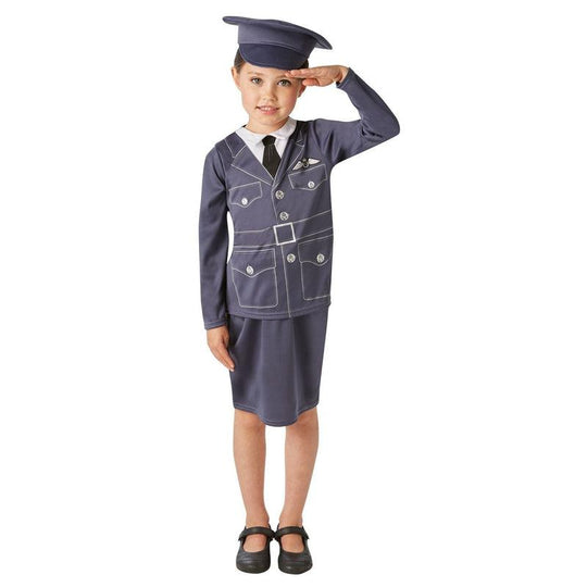 Girls WRAF Costume Kids World War 40s Royal Air Force Uniform Fancy Dress Outfit