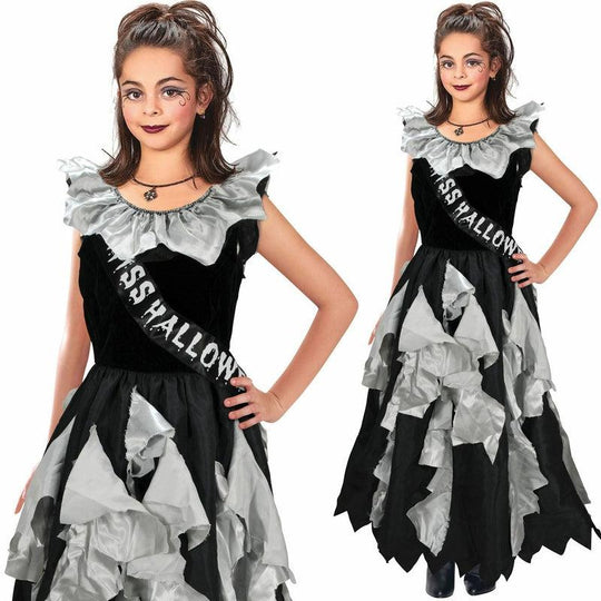 Girls Zombie Prom Queen Costume Horror Halloween Fancy Dress Outfit