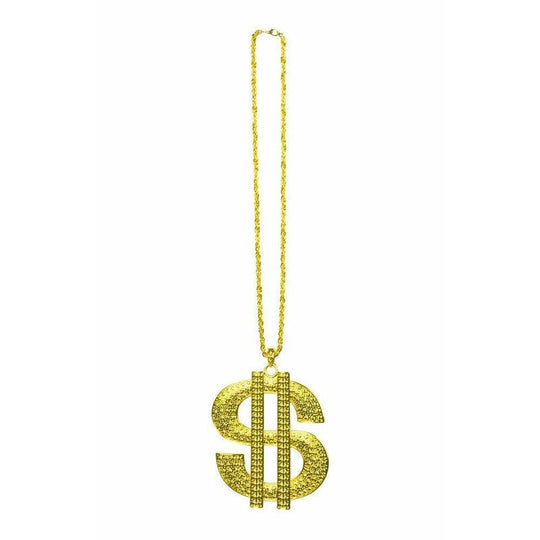 Gold Giant Metal Dollar Sign Necklace & Chain Fancy Dress Pimp Gangster Rapper
