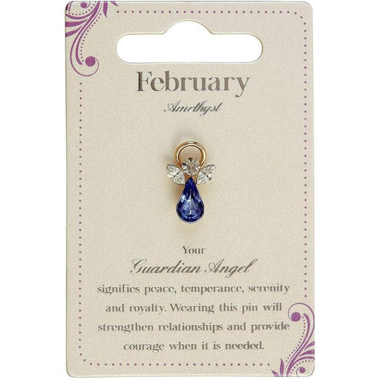 Guardian Angel Brooch, February Birthstone