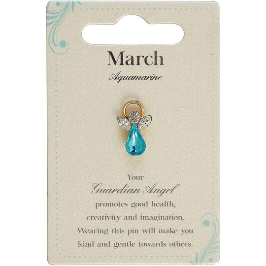 Guardian Angel Brooch, March Birthstone