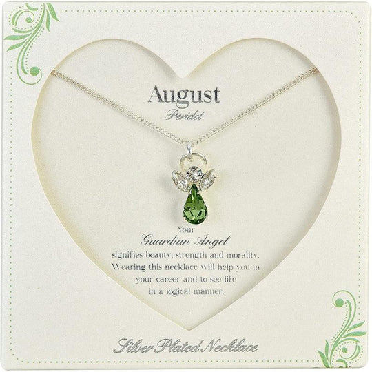 Guardian Angel Caption Card, August Birthstone Necklace
