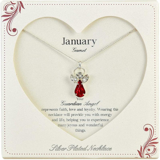 Guardian Angel Caption Card, January Birthstone Necklace