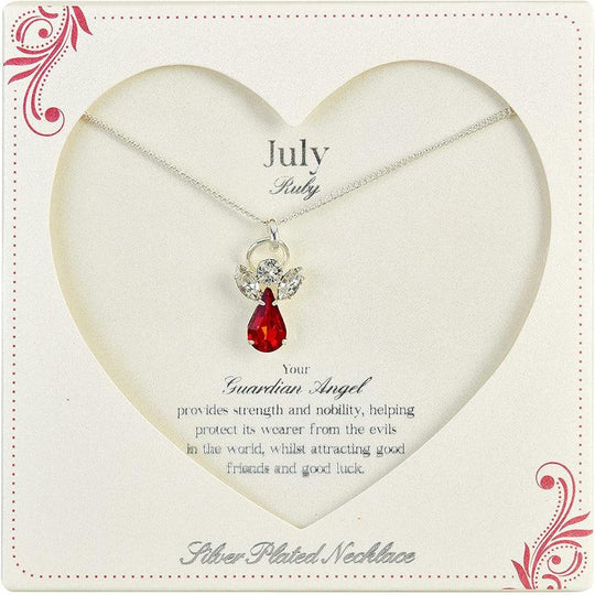 Guardian Angel Caption Card, July Birthstone Necklace