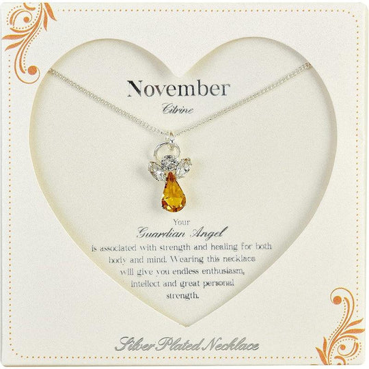 Guardian Angel Caption Card, November Birthstone Necklace