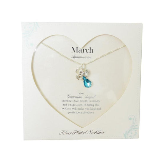 Guardian Angel Necklace with Caption Card, March Birthstone