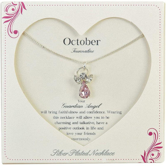 Guardian Angel Necklace with Caption Card, October Birthstone Pendant